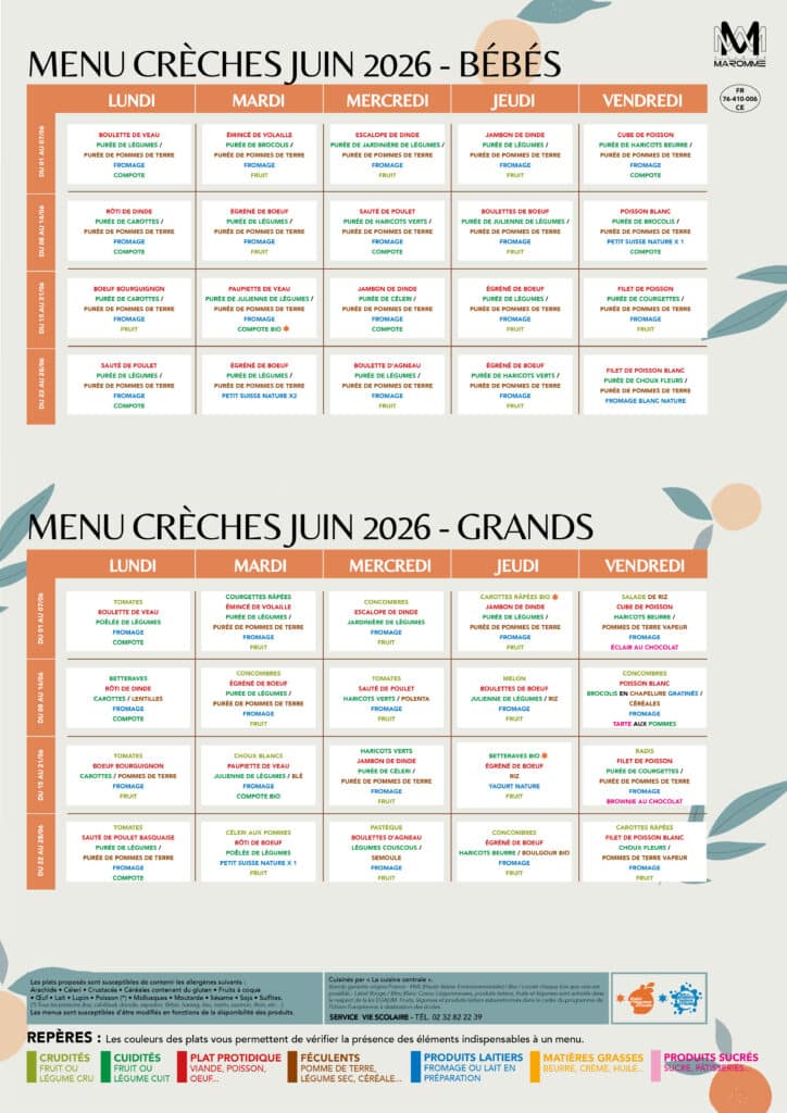 Menu Crèches - Juin 2026