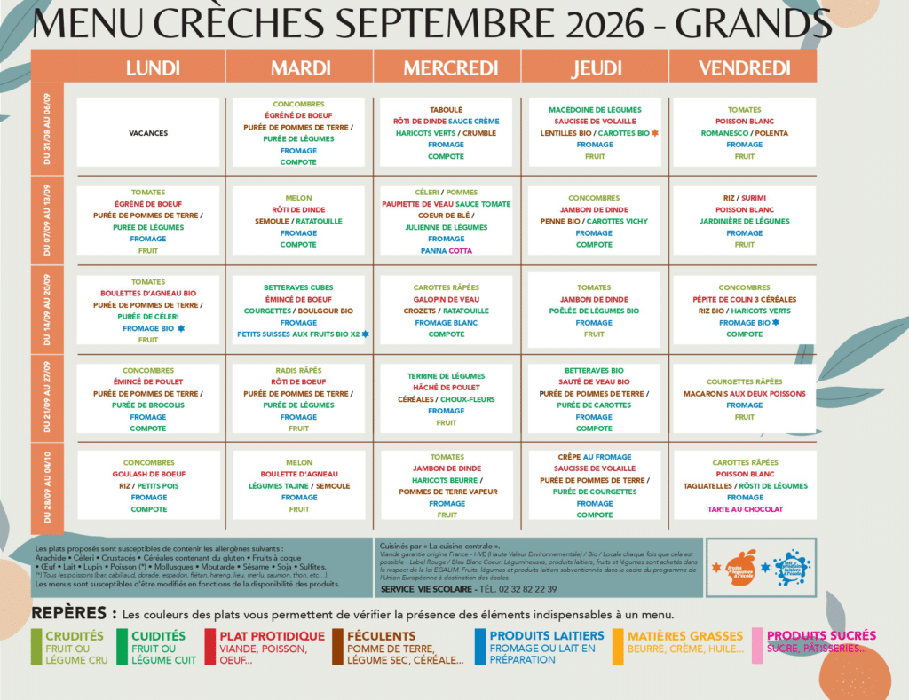 Menu des Crèches - Grands - Maromme - Septembre 2026